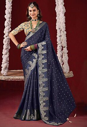 Woven Art Silk Saree in Navy Blue