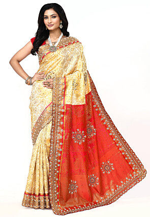 Woven Art Silk Saree in Off White