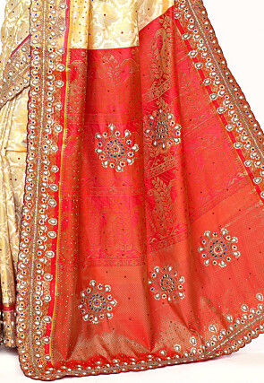 Woven Art Silk Saree in Off White