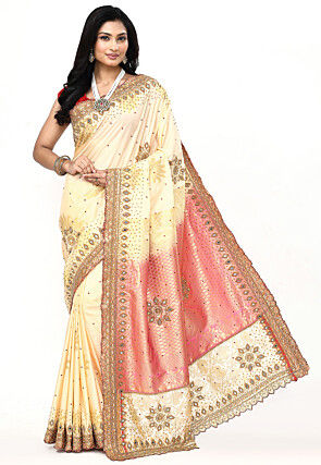 Woven Art Silk Saree in Off White