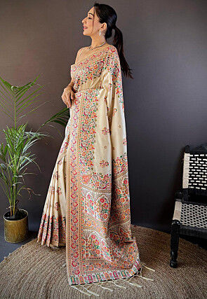 Woven Art Silk Saree in Off White