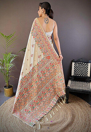 Woven Art Silk Saree in Off White