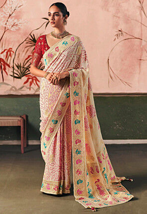 Woven Art Silk Saree in Off White