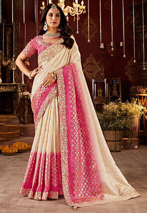 Woven Art Silk Saree in Off White