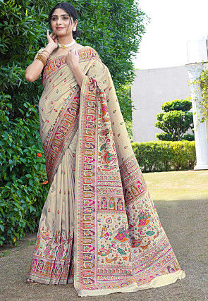 Woven Art Silk Saree in Off White