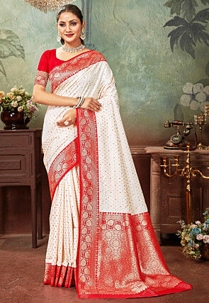 Woven Art Silk Saree in Off White