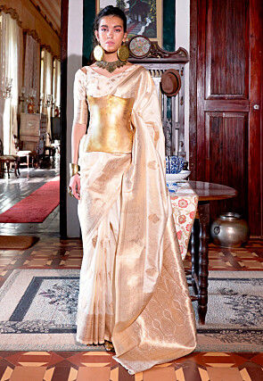 Woven Art Silk Saree in Off White