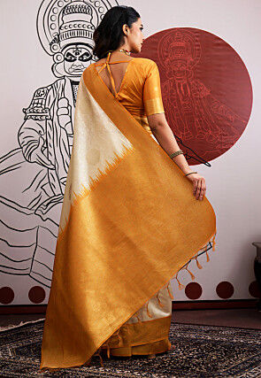 Woven Art Silk Saree in Off White