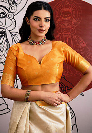 Woven Art Silk Saree in Off White