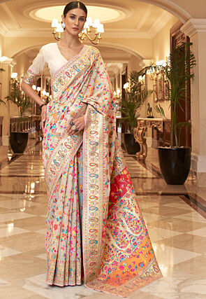 Woven Art Silk Saree in Off White