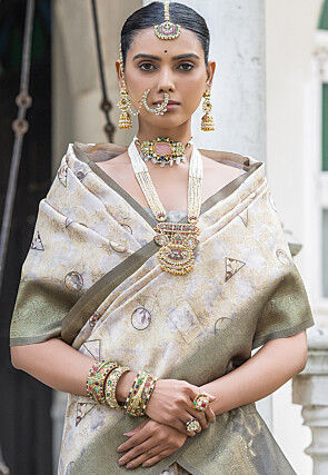 Woven Art Silk Saree in Off White