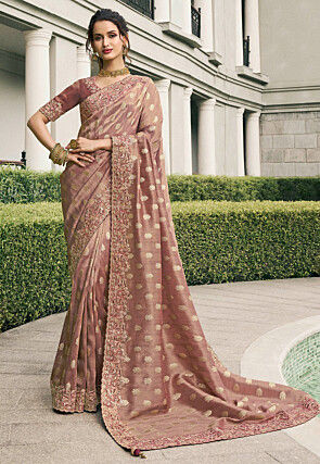 Woven Art Silk Saree in Old Rose