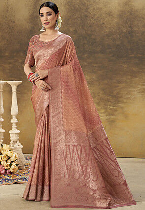 Woven Art Silk Saree in Old Rose