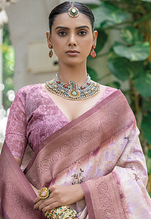 Woven Art Silk Saree in Old Rose