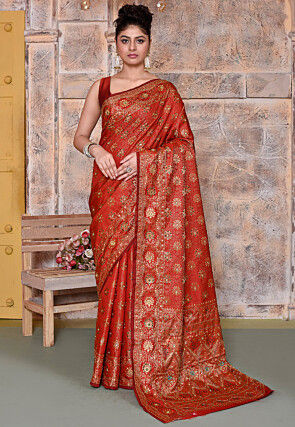 Woven Art Silk Saree in Orange
