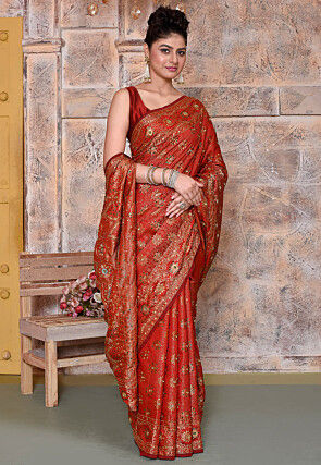 Woven Art Silk Saree in Orange