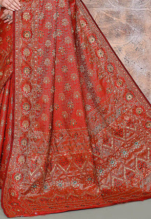Woven Art Silk Saree in Orange