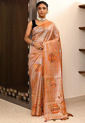 Woven Art Silk Saree in Orange