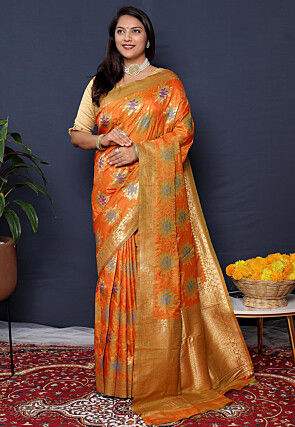 Woven Art Silk Saree in Orange