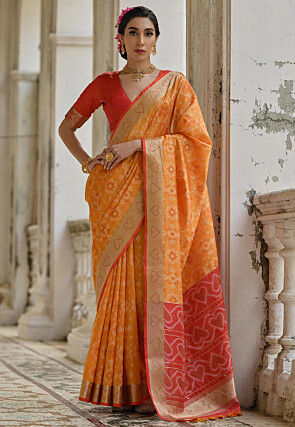 Woven Art Silk Saree in Orange