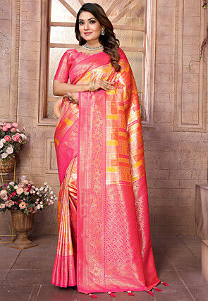 Woven Art Silk Saree in Orange