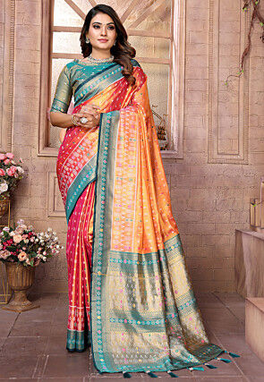 Woven Art Silk Saree in Orange