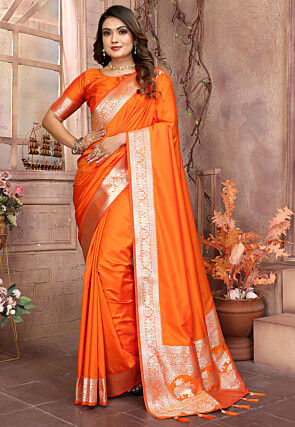 Woven Art Silk Saree in Orange