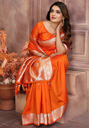 Woven Art Silk Saree in Orange