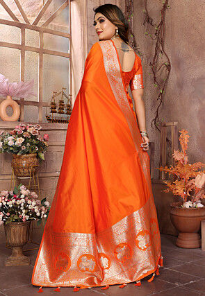 Woven Art Silk Saree in Orange