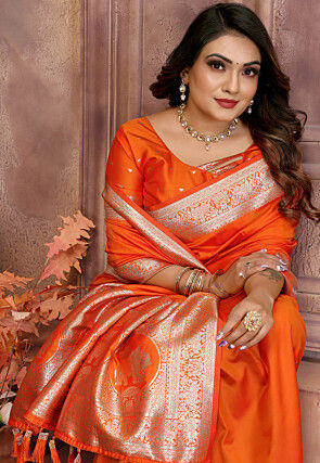 Woven Art Silk Saree in Orange