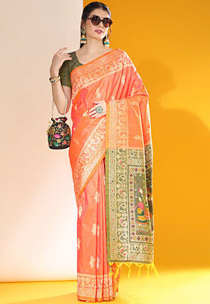 Woven Art Silk Saree in Orange