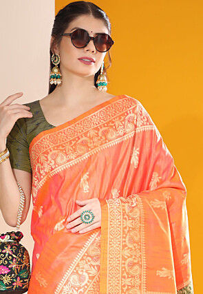 Woven Art Silk Saree in Orange