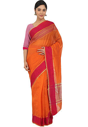 Woven Art Silk Saree in Orange