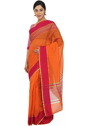 Woven Art Silk Saree in Orange