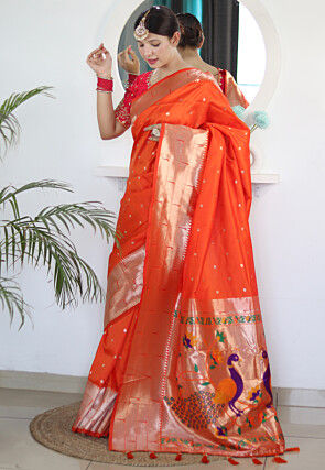Woven Art Silk Saree in Orange