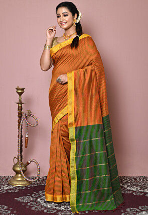 Woven Art Silk Saree in Orange