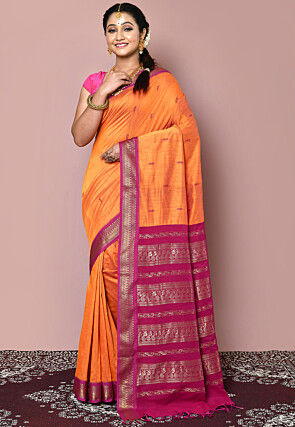 Woven Art Silk Saree in Orange