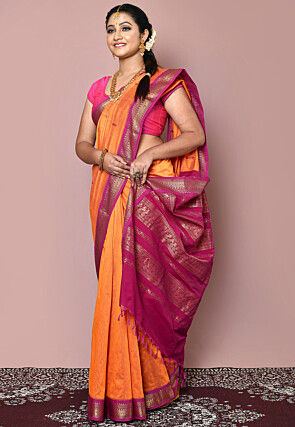 Woven Art Silk Saree in Orange