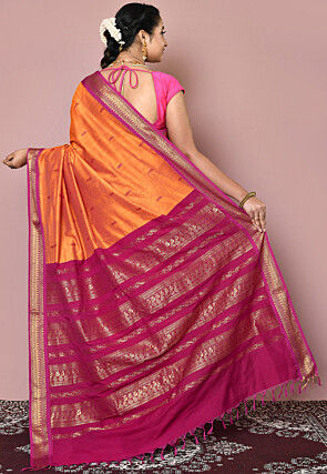 Woven Art Silk Saree in Orange