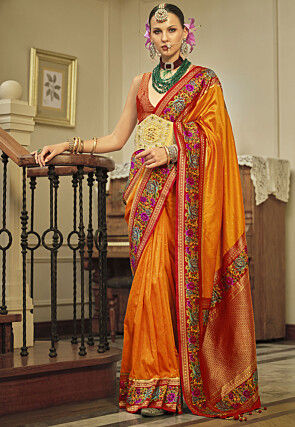 Woven Art Silk Saree in Orange