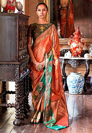 Woven Art Silk Saree in Orange