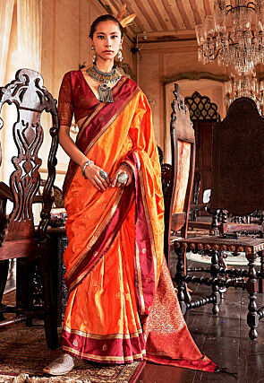 Woven Art Silk Saree in Orange