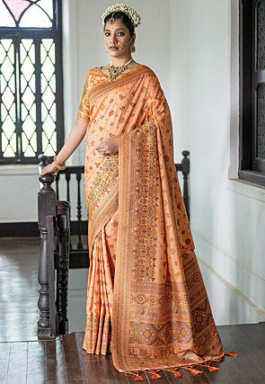 Woven Art Silk Saree in Orange