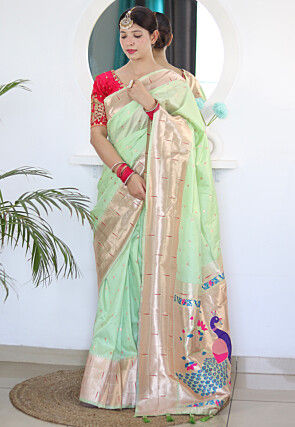 Woven Art Silk Saree in Pastel Green