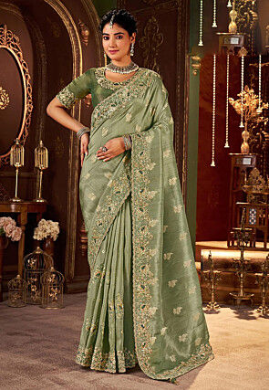 Woven Art Silk Saree in Pastel Green