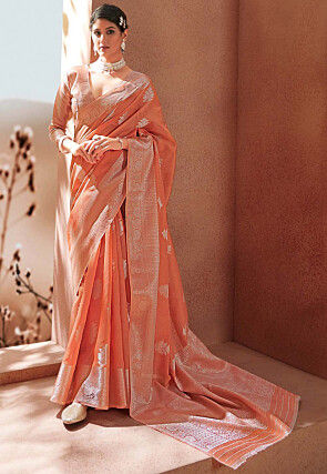 Woven Art Silk Saree in Peach