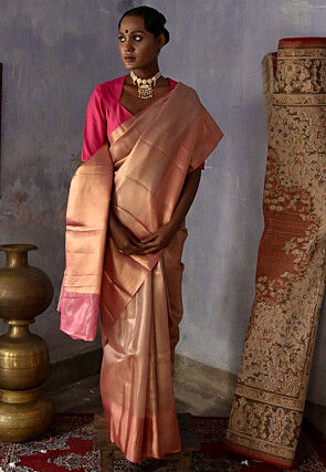 Woven Art Silk Saree in Peach