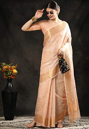 Woven Art Silk Saree in Peach