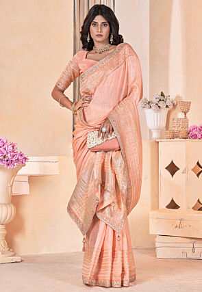 Woven Art Silk Saree in Peach
