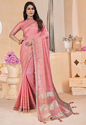 Woven Art Silk Saree in Peach